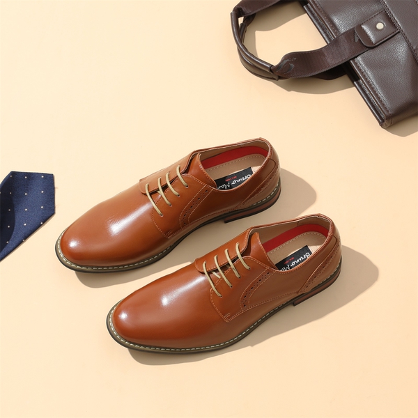 Men's Pain-Toe PU Leather Oxford Shoes - BROWN - 8